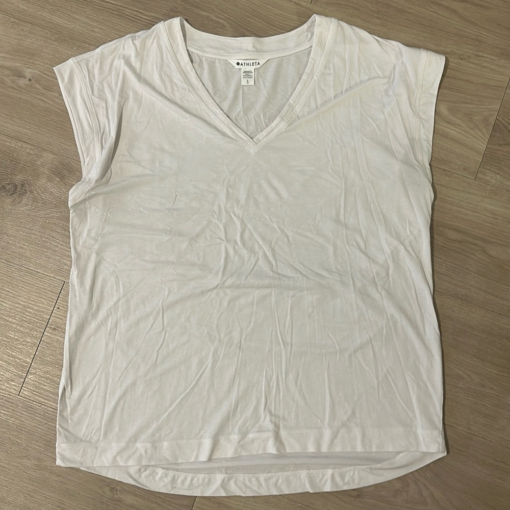 Athleta - V-Neck T-Shirt White (Size: L)